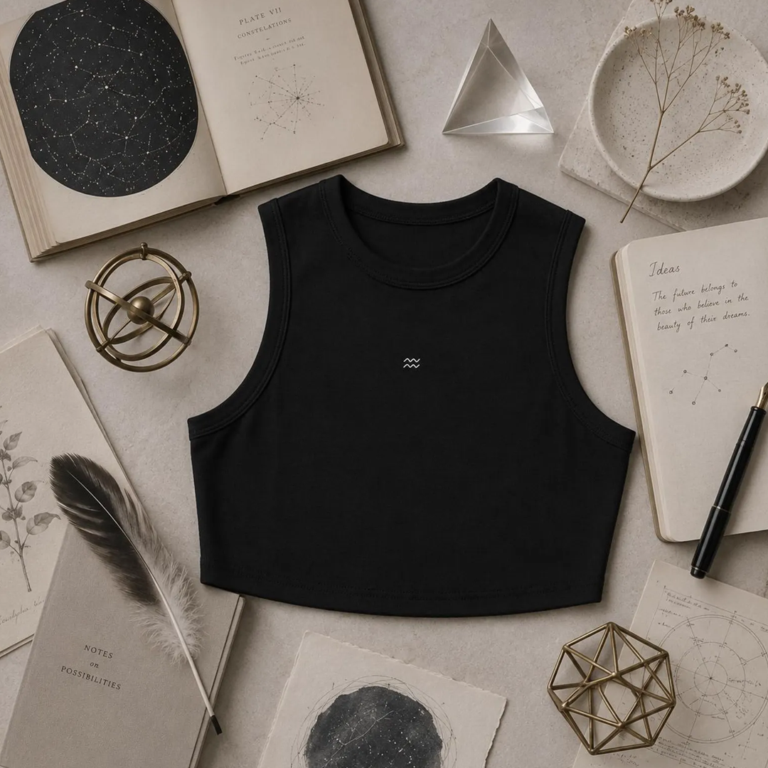 Zodiac Black Crop Top - Aquarius